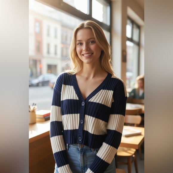 🎄 American Eagle Cropped Varsity Sweater - Picture 1 of 5